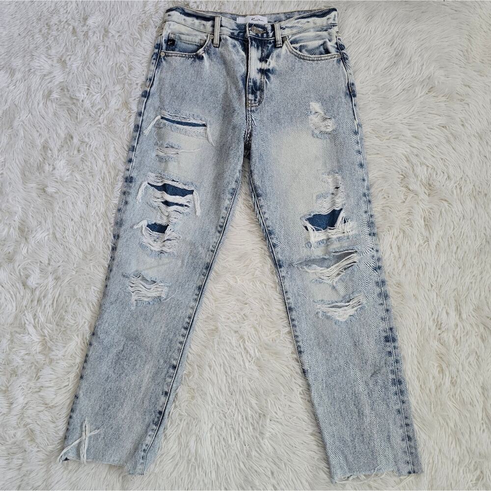 Kancan High Rise Straight Light Wash Distressed Jeans KC8667L Size 5/26